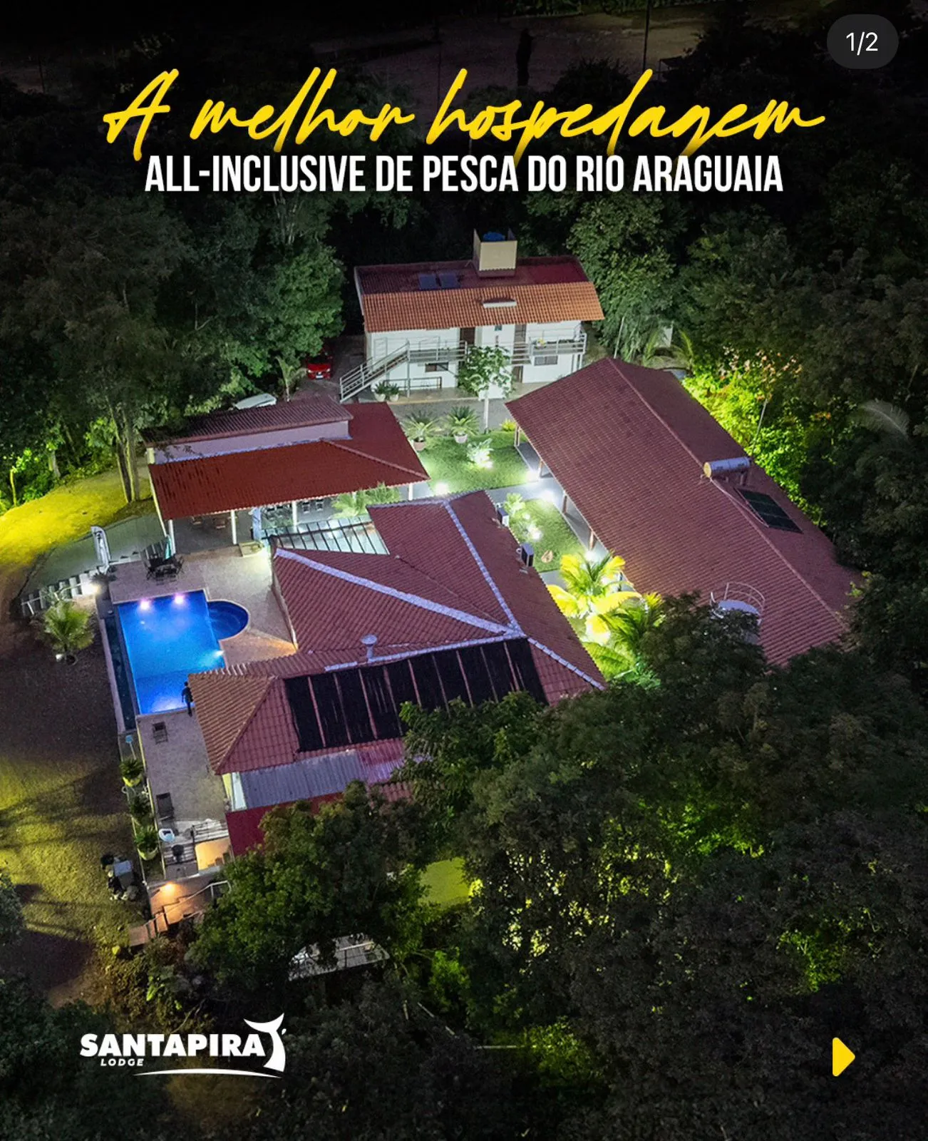 Vista aérea da estrutura Santapira Lodge em imagem da operação