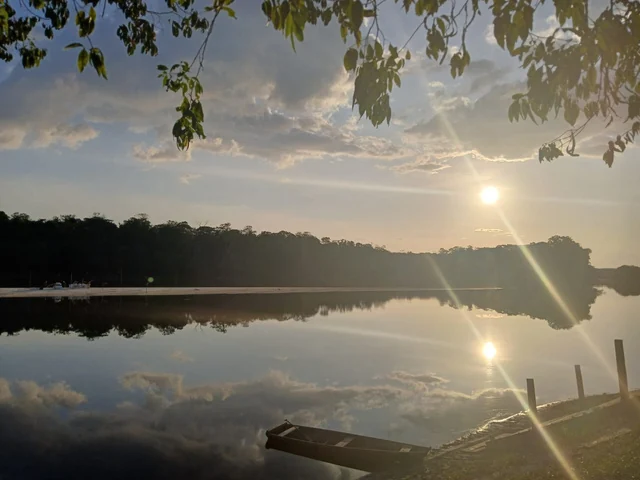 Paisagem de rio e floresta na região de pesca do Rio Negro Açu
